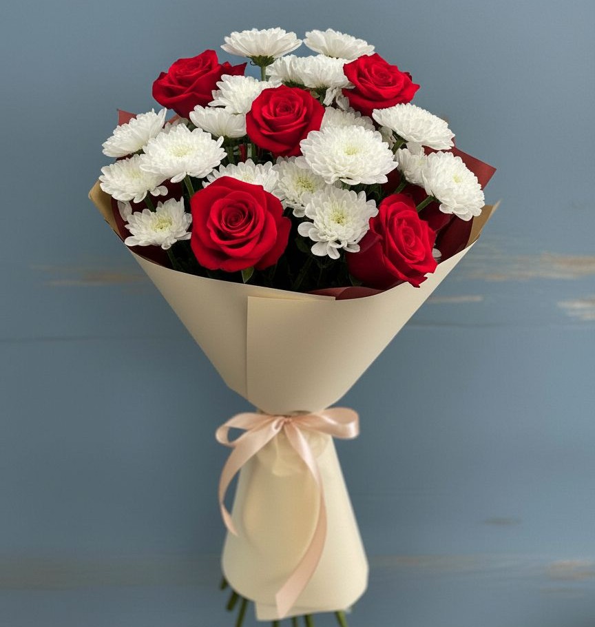 Букет цветов из: Розы и Хризантемы в Веселом Ставропольского края