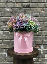 Цветочная композиция из Гипсофила и Розы в шляпной коробке в Веселом Ставропольского края