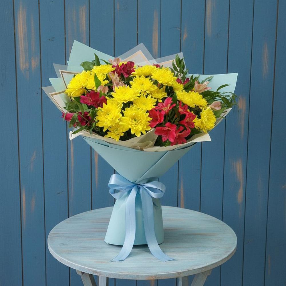 Букет цветов из: Альстромерии и Хризантемы в Веселом Ставропольского края