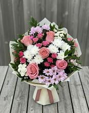 Букет цветов из:  Альстромерии, Гвоздики, Розы и Хризантемы в Веселом Ставропольского края