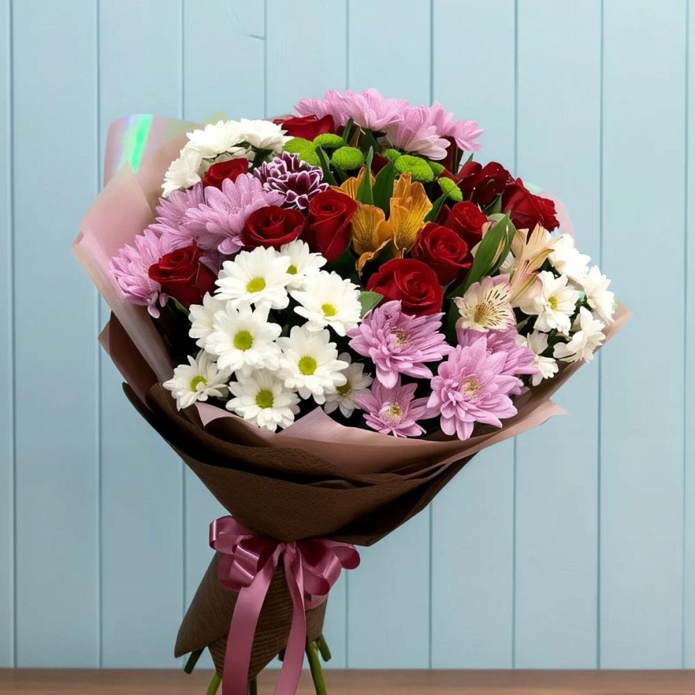 Букет цветов из: Розы, Хризантемы и Альстромерии в Веселом Ставропольского края
