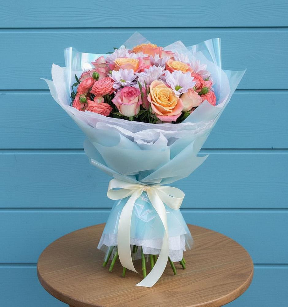 Букет цветов из: Хризантемы и Розы в Веселом Ставропольского края